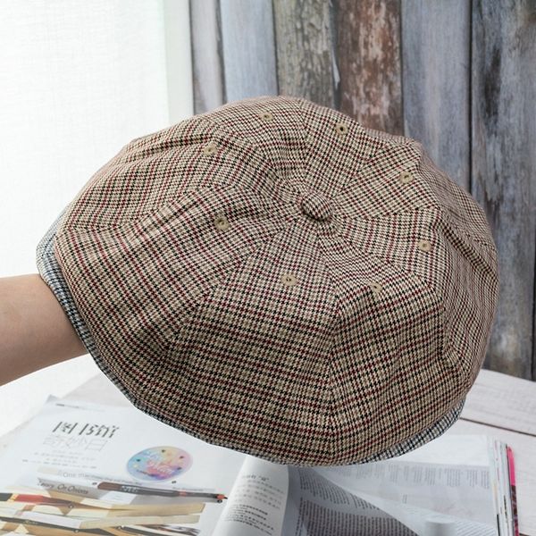 

fashionable and cute korean style soft big profile face small plaid cloud beret beret octagonal pumpkin hat octagonal hat female, Blue;gray
