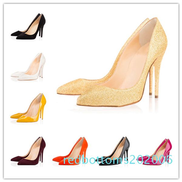 

fashion luxury designer women shoes red bottom high heels 8cm 10cm 12cm nude black red leather pointed toes pump dress shoes r06