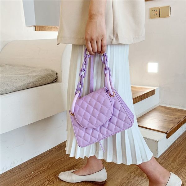

quilted threads pu leather crossbody bags for women 2020 candy color chain solid color travel fashion luxury shoulder handbags