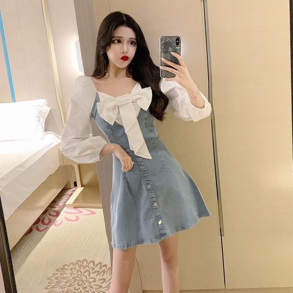 

2020 осень новый корейский лук строчка тщательное машина backless тонкий талии для похудения платье женская мода, White;black