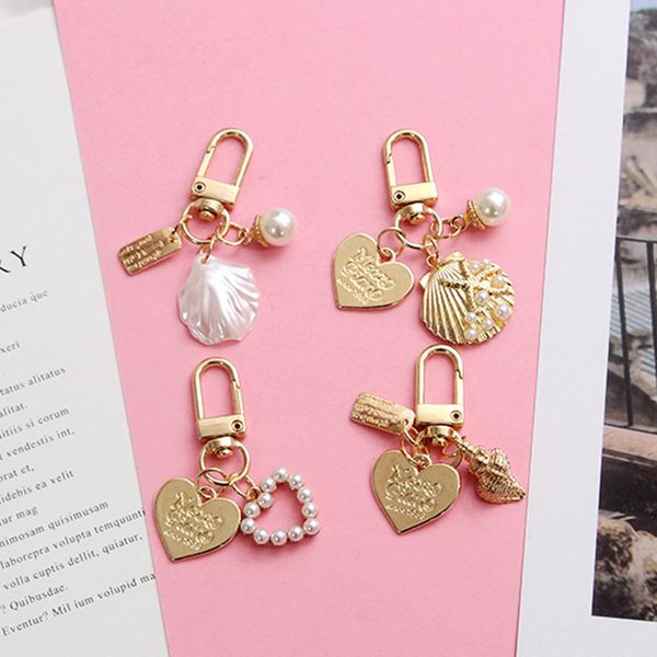 

shell pearl keychain heart pendant creative ocean series pendant keyring jewelry accessories, Silver