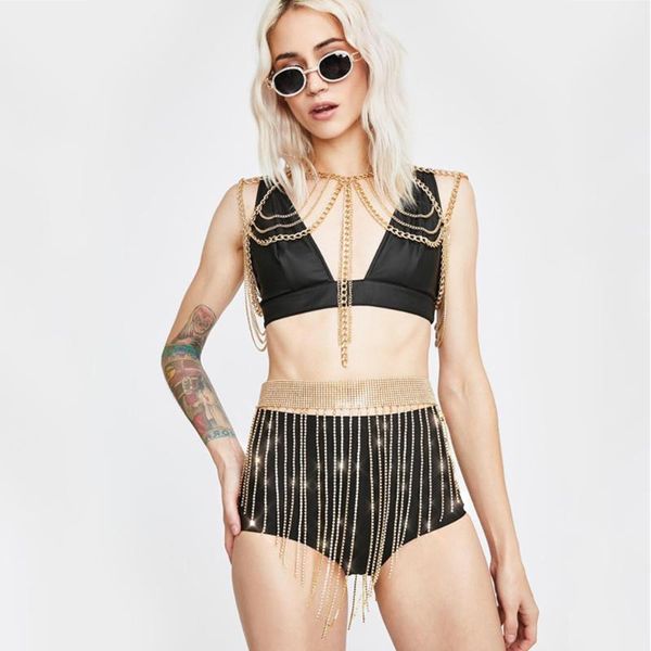 

skirts arrival fashion accessories club beach party golden metal tassel patchwork lady chain skirt, Black