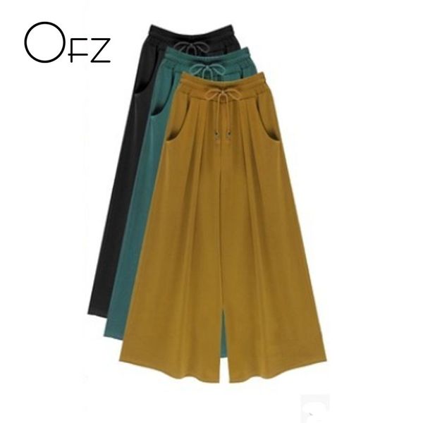 

2020 autumn european style plus size - 6xl women trousers loose female wide leg pants pockets elastic drawstring capris, Black;white