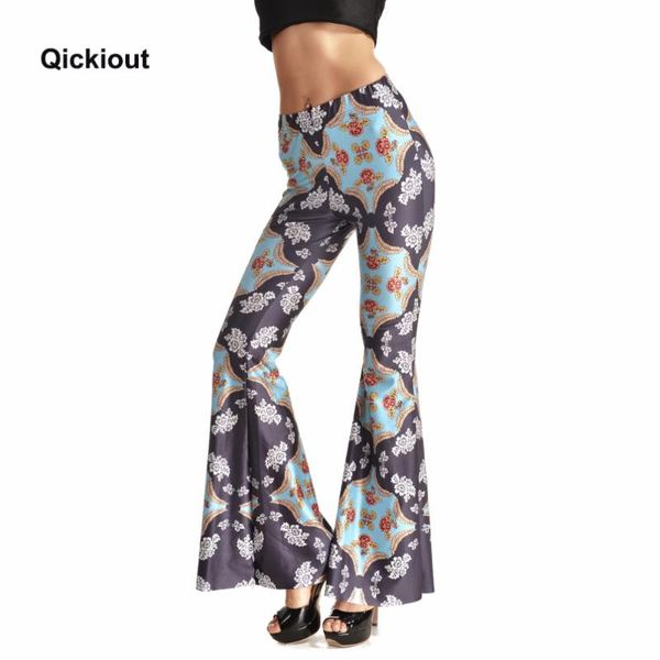 

qickitout belt bottoms 2020 new rising star womens digital print belt bottoms slim fashion retro national flower long pants, Black;white