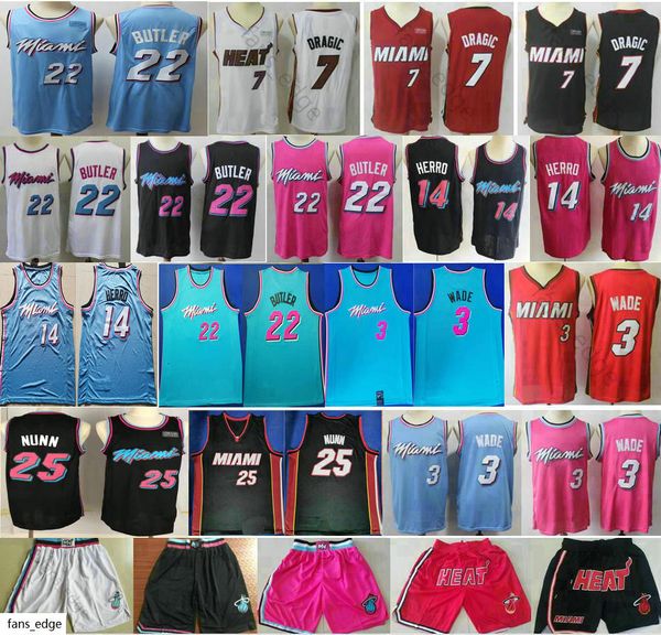 

2019-2020 new miamihaet dwyane 3 wade jerseys kendrick 25 nunn 14 tyler herro goran 7 dragic jimmy 22 butler basketball jersey uniform, Black