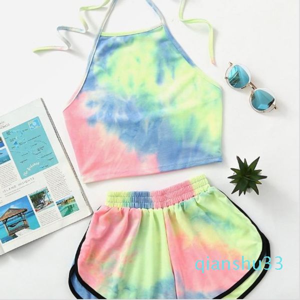 

wholesale-summer women bikinis sets beach holiday sweet printed 2pcs set swimwear girls fashion colorful halter bikinis #15