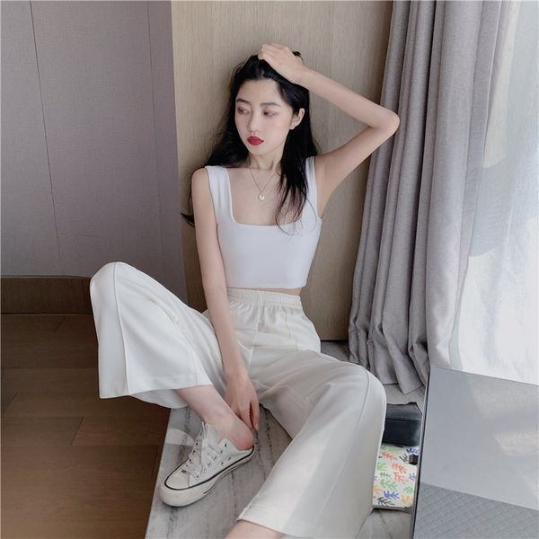 

new 2020 vest air-sensitive mopping pantsvest wide leg pants wide leg pants two-piece set, Gray