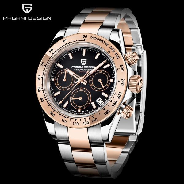 

pagani design 2020 men's quartz wrist watch men sport chronograph sapphire mirror 100m waterproof watch reloj hombre, Slivery;brown