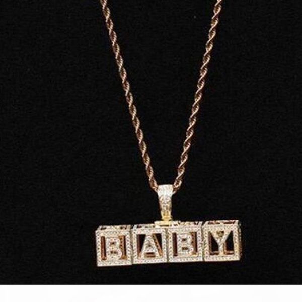 

14k gold baby block custom letters pendant combination letters name pendant with 24inch rope necklaces zirconia jewelry, Silver