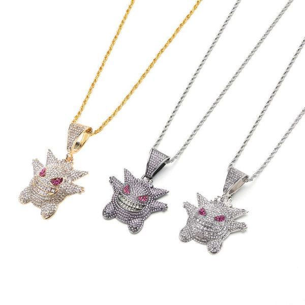 

jewelry rock punk iced out shiny gengar vampire bull pendant necklace, Silver
