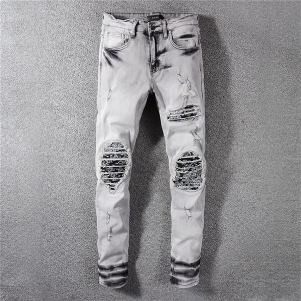 

2020 spring and summer new mens jeans slim pants casual designer ripped jeans black pants mens designer pants, Blue