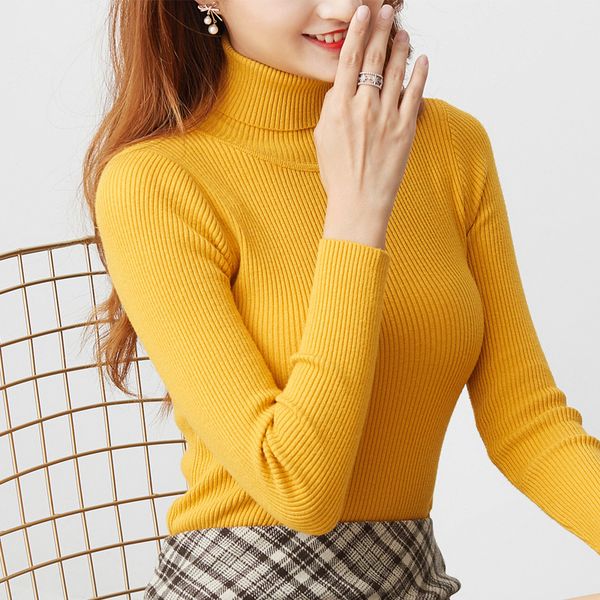 

women's stretch turtleneck sweater winter long sleeve knitted soft pullover korean slim solid color sweater 2020 fashion new, White;black
