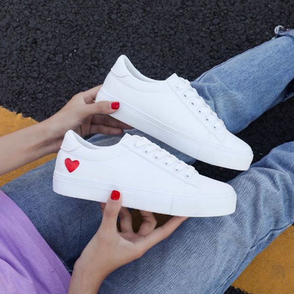 

women's flat shoes casual shoes designer red heart women's white sports fashion small white breathable, Black