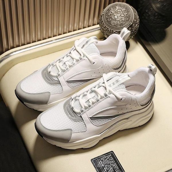 

fashion mens luxury shoes lace -up lightweight vintage chunky sneakers b22 sneaker in white technical knit white and silver -tone calfskin, Black