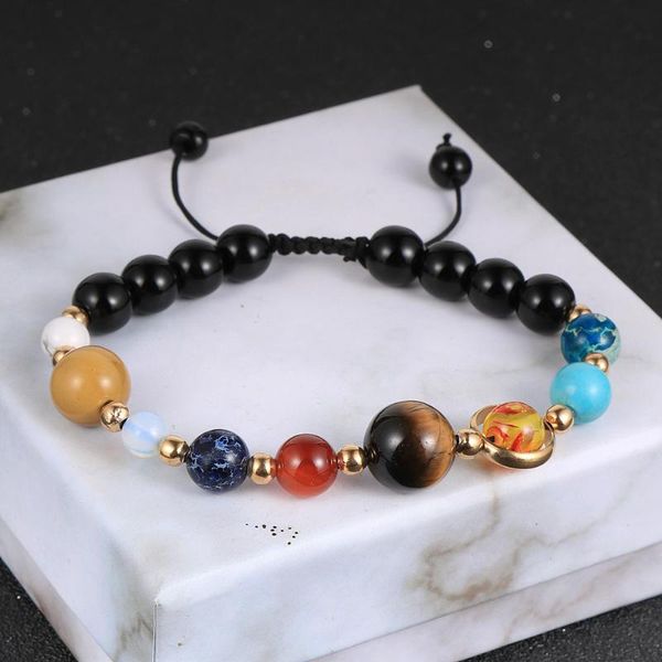 

galaxy solar system bracelet universe eight planets bead natural stone stars earth chakra bracelet for women man fashion jewelry, Black