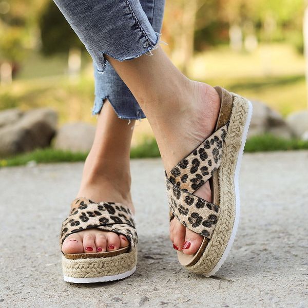 

leopard summer sandals women slippers peep toe platform casual shoes woman beach flip flops female slides sandalia feminina, Black