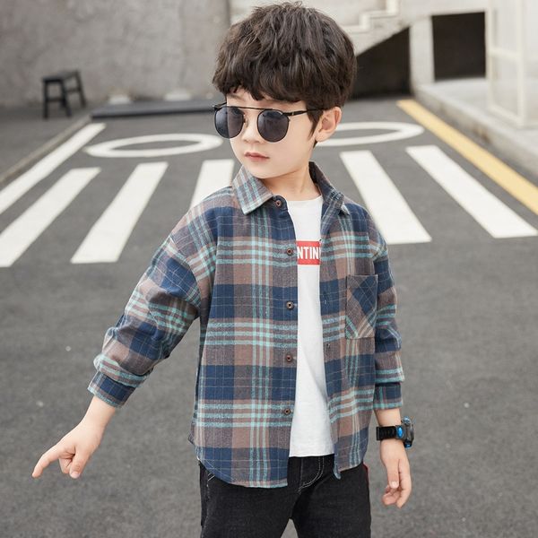 

cn20399 boy's long sleeve baby's plaid shirt 2020 new autumn children's shirt children's clothing clothing western style, White;black