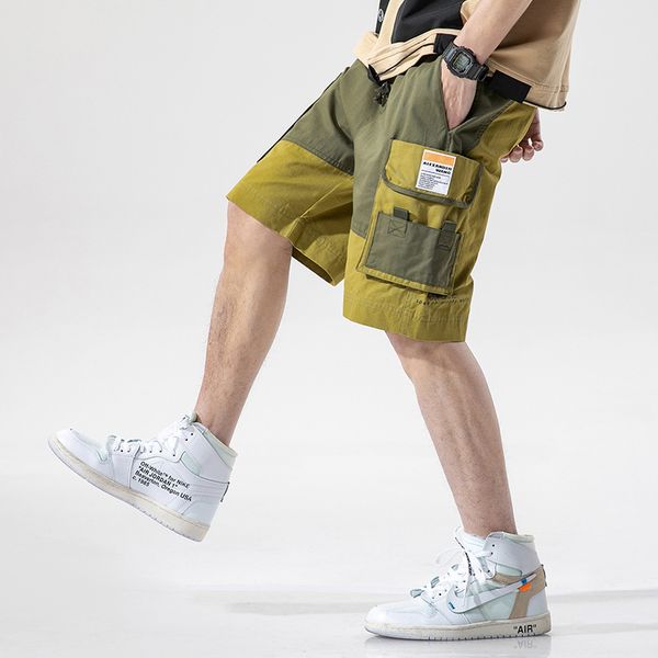 

hip hop summer shorts men 2020 army green streetwear bermuda man shorts multi-pocket punk casual knee length short pants male, White;black