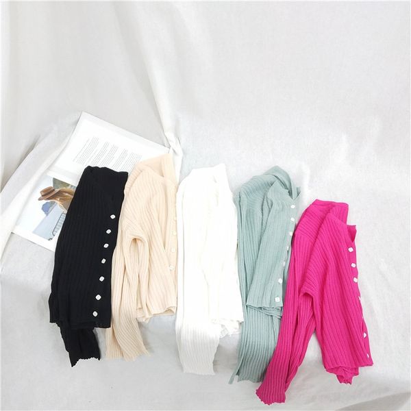 

itfxa 2020 лето новый тонкий трикотажные кардиган v-образным вырезом сплошной цвет шелк льда короткий кондиционером пальто кондиционер рубаш, White