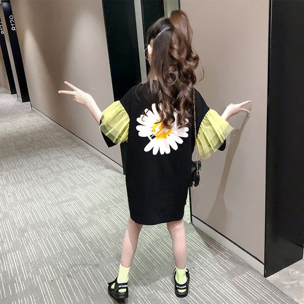 

girls summer short-sleeved long-sleeved dress new childrens cotton printed casual skirt korean-style, Red;yellow