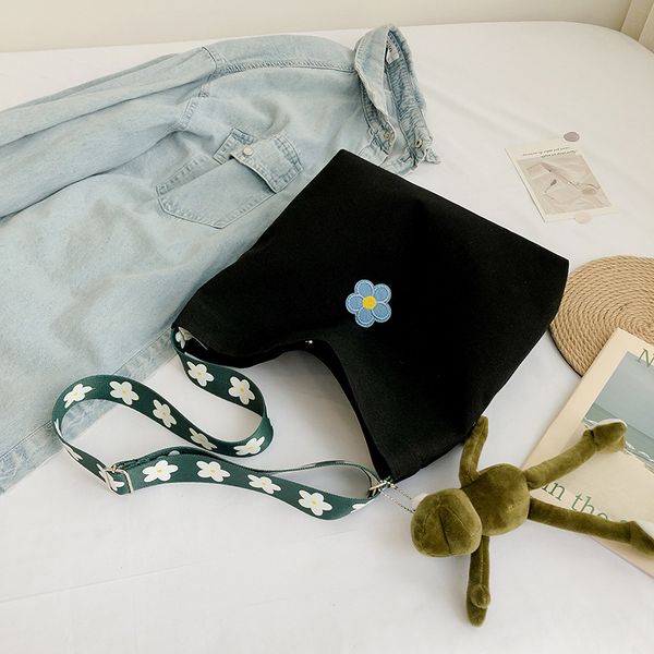 

women flower korean fashion canvas shopping female casual cotton cloth shoulder eco handbag tote reusable grocery shopper bags