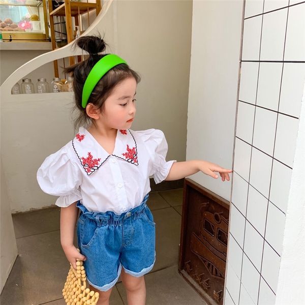 

uxshj 2020 new korean style girls' embroidered collar children's cute tong chen shan tong chen shan children's shirt lapel sh, White;black