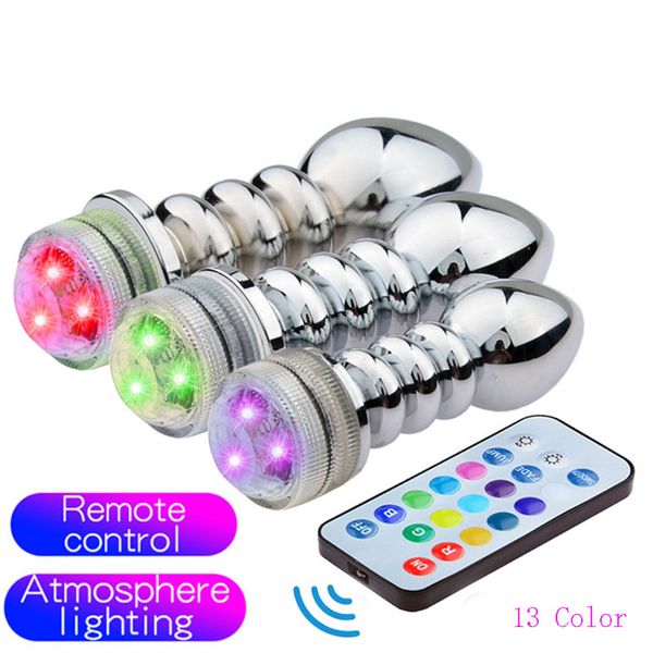 LED Plug Anal Controle Remoto parafuso brinquedos sexuais fios de metal Butt Plug Anal Dilator Tampão anal para as Mulheres Homem JJD2228