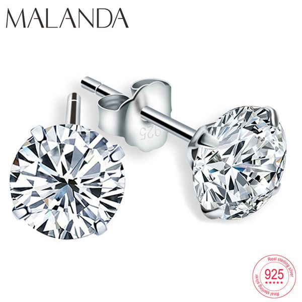 

malanda fashion genuine 925 sterling silver stud earrings white crystal zircon channel earrings for women wedding jewelry gift, Golden;silver