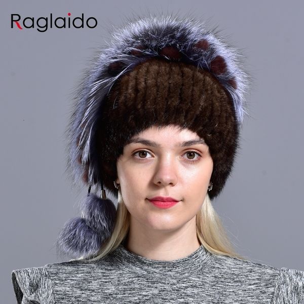 

New Women's Hat Knitted Real Mink Hats for Girls Real Fur Winter hats warm Beanies Fox fur Ball Cap LQ11245 MX191109