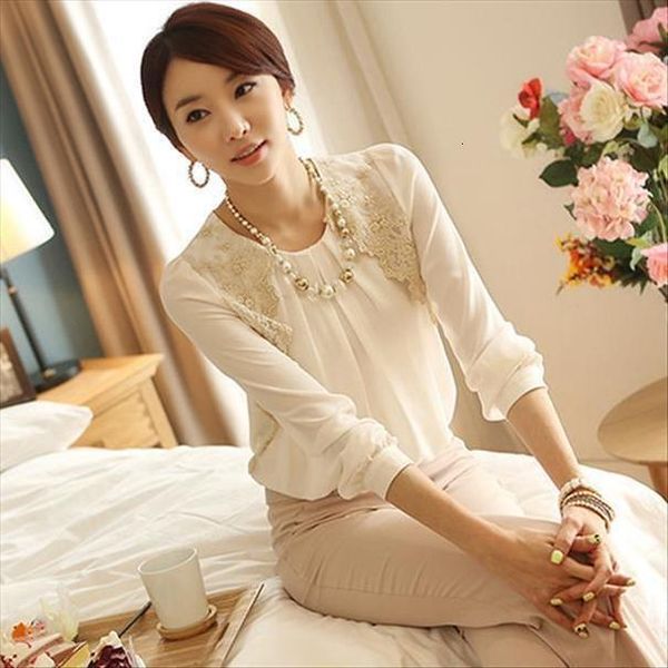 

new fashion womens clothing womens fashion korean style summer chiffon lace casual blouse shirt drop shipping, White