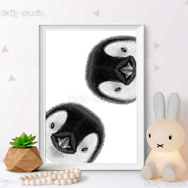 

nordic canvas картина прекрасный мультфильм животных пингвин wall art картина для детей украшения комнаты детские черно-белые плакаты