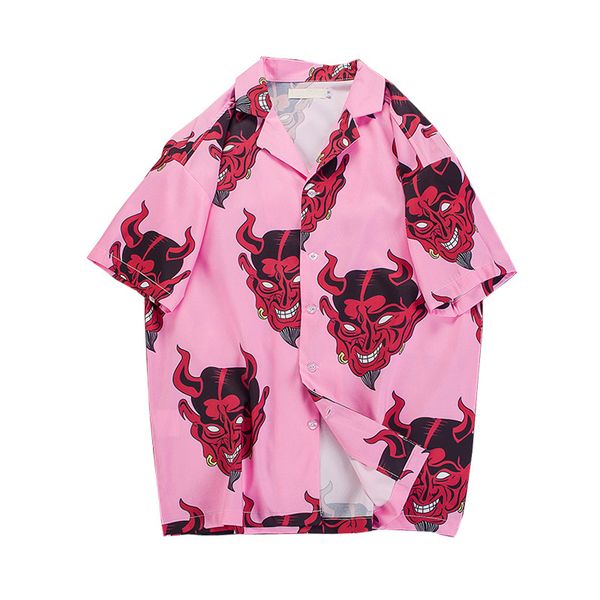 

camisa hombre mens shirt hawaiian shirts summer short sleeve blusas feminina devil print holiday beach shirt loose clothes, White;black