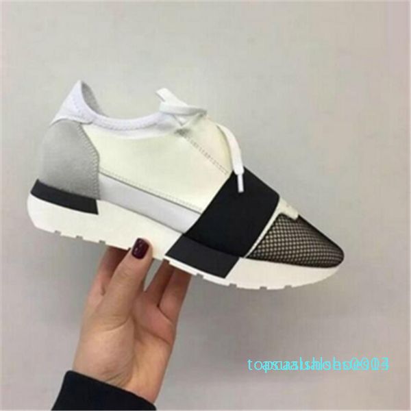 

brand designer sneakers mens women race runners shoes leather lace up trainers platform show shoe c14, Black