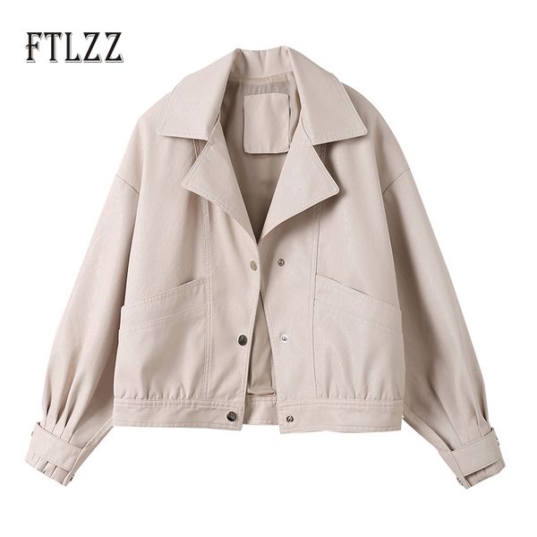 

leather coat woman loose short biker moto leahter puffer jacket 2020 new spring autumn ladies punk short white outwear, Black