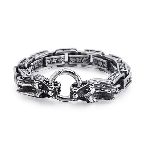 

kb122862-bdjx pure stainless steel vintage link chain biker dragon bracelet bangle 11mm 8.66'' mens gifts jewelry 86g weight, Black
