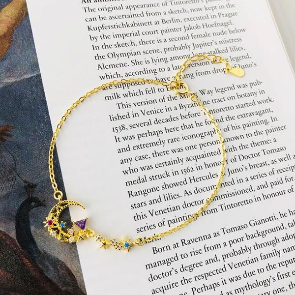 

chain bracelet s925 sterling silver diamond bracelet with star and woon custom personality bracelet explosion classic jewelry, Golden;silver