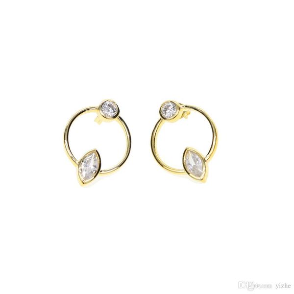 

simple fashion design geometric round circle outline with round marquise cubic zirconia gold silver plated fashion women round earring, Golden;silver