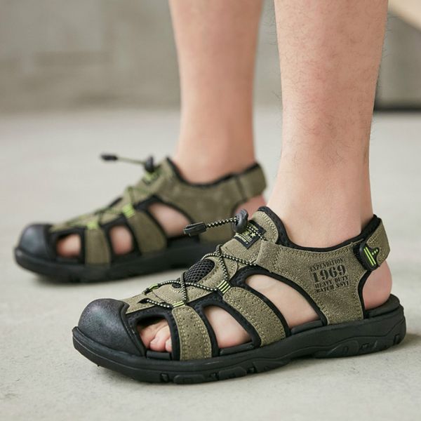 

sandals brand outdoor men non-slip beach 2021 summer breathable closed toe gladiator elastic band casual shoes, Black
