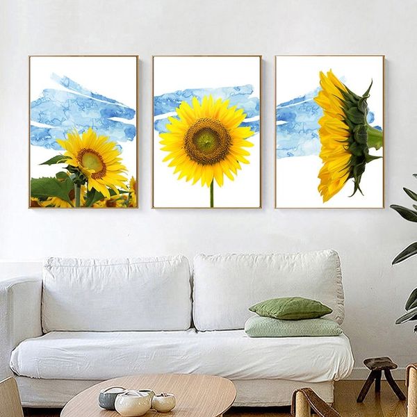 

unframed yellow sunflower posters modern canvas art print green plants painting home decoration nordic wall picture framework