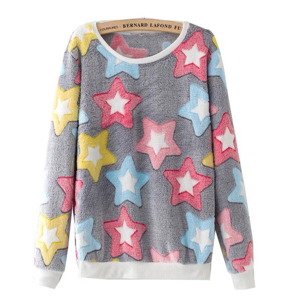 Женщины свитер 28 цвета Полосатых звезд Печатной Одежда Женского мультфильм с длинным рукавом футболка Coral Velvet Толстовка