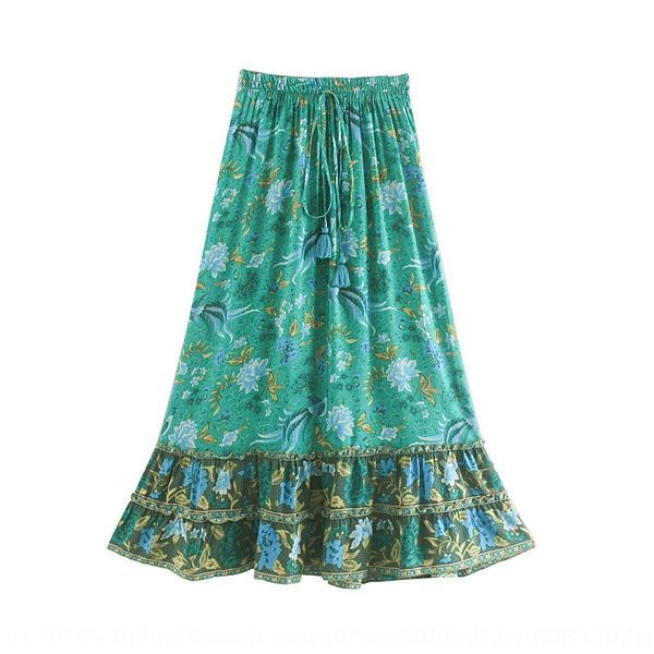

women's 2019 new elastic waist positioning big big skirt printed large swing skirt for women y6390, Black