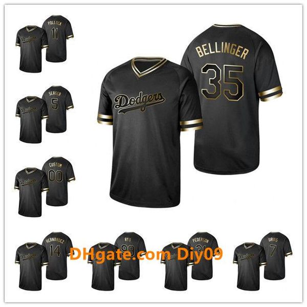 

los angeles dodgers men women youth 35 cody bellinger 7 julio urias 21 walker buehler golden baseball jersey, Black