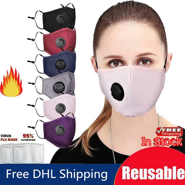 

in stock washable face mask anti-dust reusable pm2.5 masks with 2 filter valve protective cotton face masks masks cloth washable