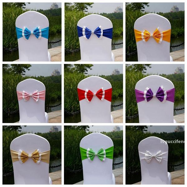 

10styles paillette chair cover sashes sequin elastic spandex chair band bow with buckle for weddings event party accessories decor ffa3096