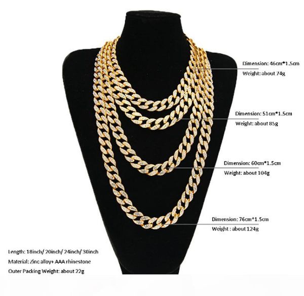 

men's hip hop full cz stones simulated diamonds bling bling 18inch 20inch 24inch 15mm width thick cuba link chain fashion jewelry, Silver