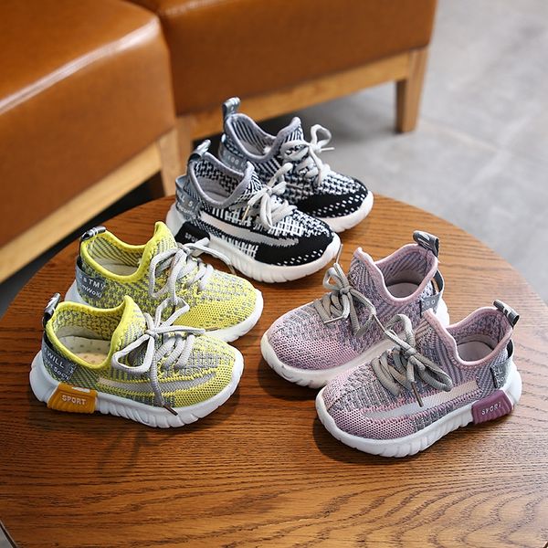 

22mwr autumn 2020 new children's boys and girls breathable flying weaving mesh terra-cotta coconut sneakers sports sports shoes warrior, Black