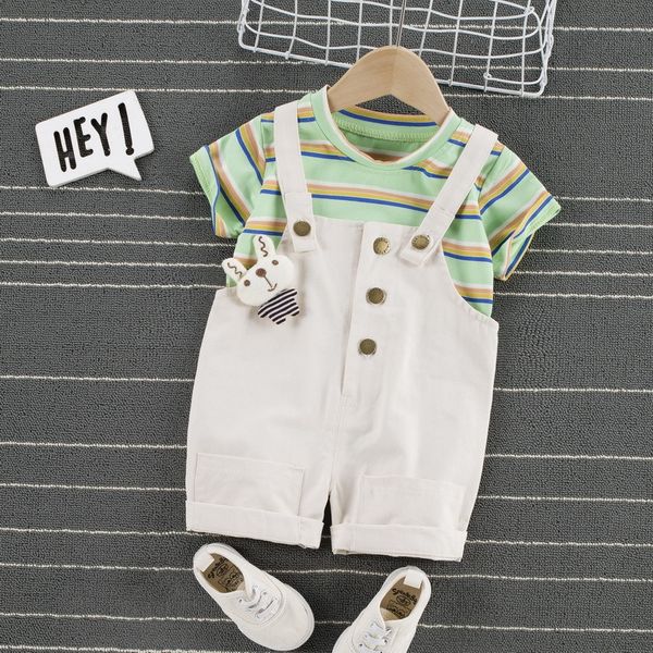 

ikz4b girls belt pants suit pants suit set striped short sleeve angel male and female baby casual children thin western style summer dress t