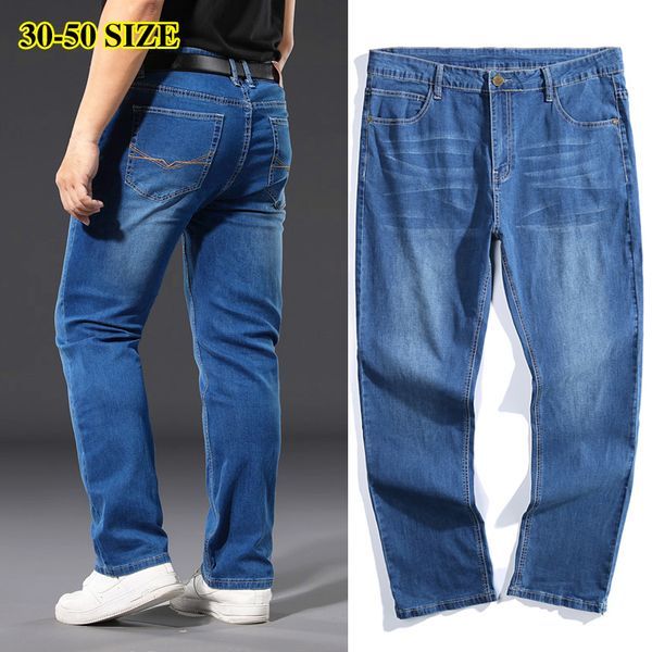 

plus size 42 44 46 48 50 52 men's light blue business jeans fashion loose straight jeans trousers male brand pants