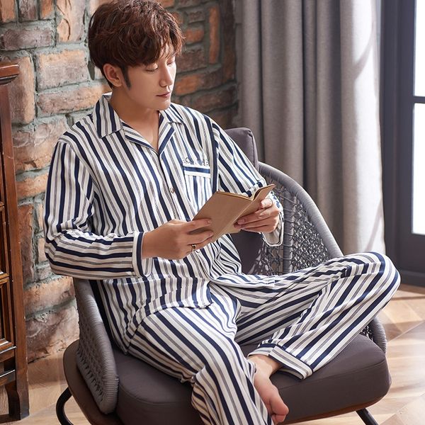

men's pajamas autumn long sleeve cotton clothes clothes home furnishing clothing striped thin cardigan autumn men's cotton home su, Black;brown