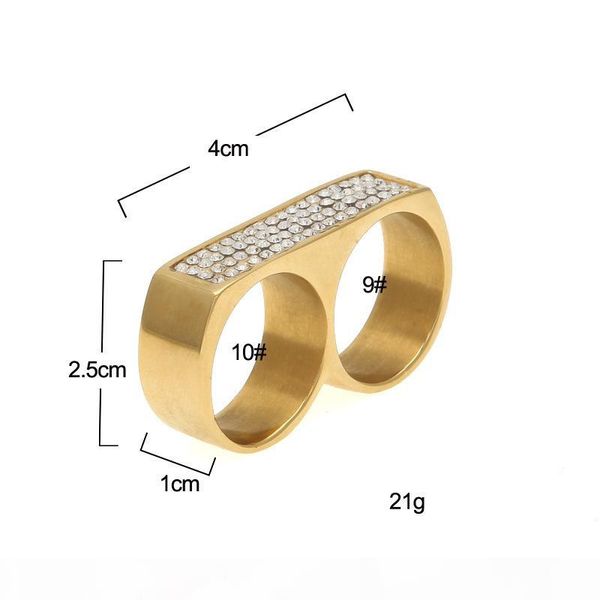 

men 18k gold plating round wedding ring retro silver rhinestone two finger double steel size 6-15